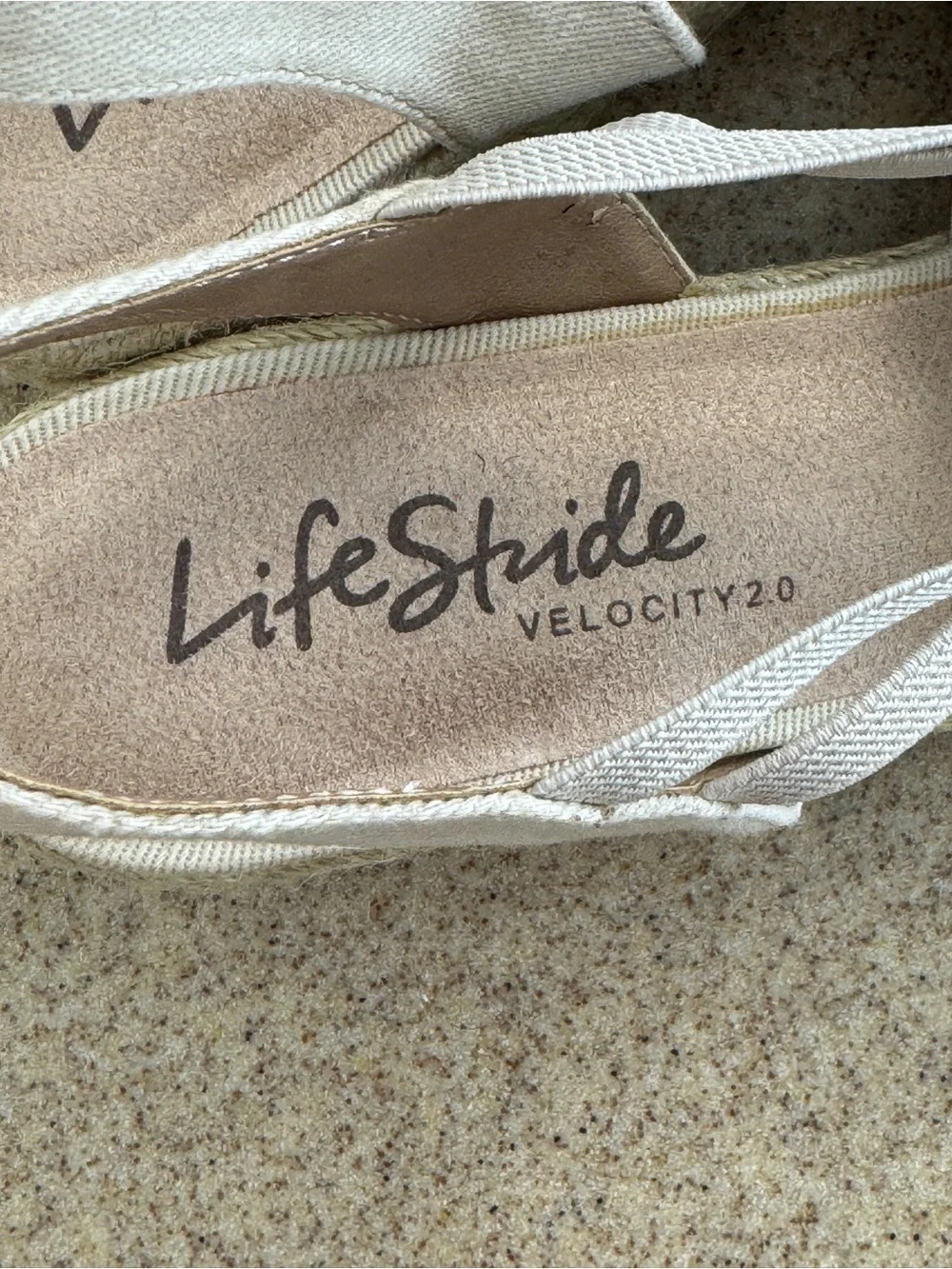 LifeStride Velocity 2.0 Katrina Espadrille Almond Beige Canvas Wedge Shoe 10 New